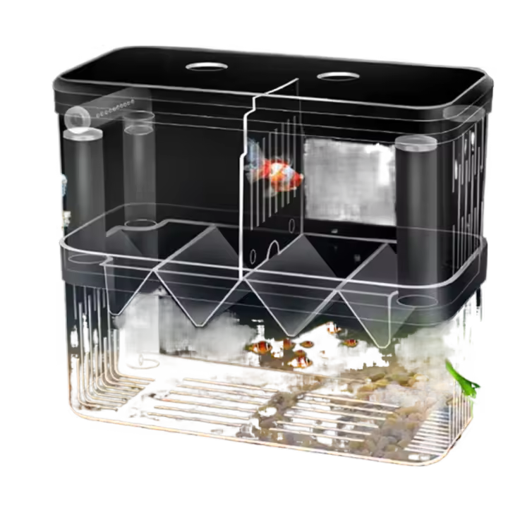 Caja de aislamiento acrílica para cría de peces, caja de incubadora de incubación de acuario transparente de doble cubierta con ventosa, placa de aislamiento móvil - 1