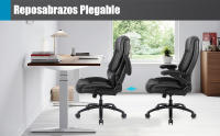 Silla Escritorio, Silla Oficina de 200 kg para Personas Pesadas, Silla Ergonómica Escritorio con Reposabrazos Abatibles, Sillas Escritorio de Cuero PU, Respaldo Alto, Negro - details 2