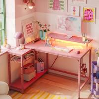 Forma de L con Tomas de Corriente y Luces LED, Escritorio Esquinero con Estantes, Reversible para Ordenador para el Hogar, Oficina, Dormitorio, Espacio Pequeño, 106,5 cm - details 1