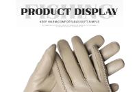 Guantes de piel de oveja para mujer, manoplas cortas de terciopelo fino para pantalla táctil, de cuero, de buena calidad, para invierno, 2226 - details 140