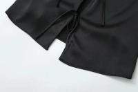 TRAFZA-Top corto de satén de seda con cuello en V para mujer, Top Sexy con textura, Color sólido, chaleco con lazo, Top corto sin mangas, 2024 - details 10