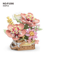 Mini bloque de construcción eterno, cesta de flores rosas, Micro-partículas ensambladas, albañil suculento en maceta, adornos, Juguetes - details 4