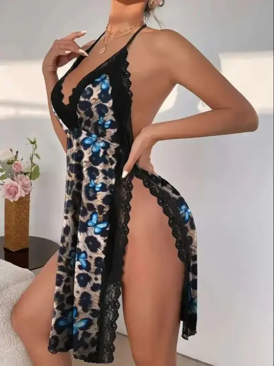 Ropa interior de mujer, pijamas de casa holgados de talla grande, pijamas con aberturas - 1
