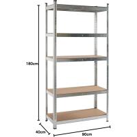 Estanterías Metálicas de Acero Galvanizado con 5 Baldas de MDF, Plata, 180x90x40cm Pack de 2 - details 2
