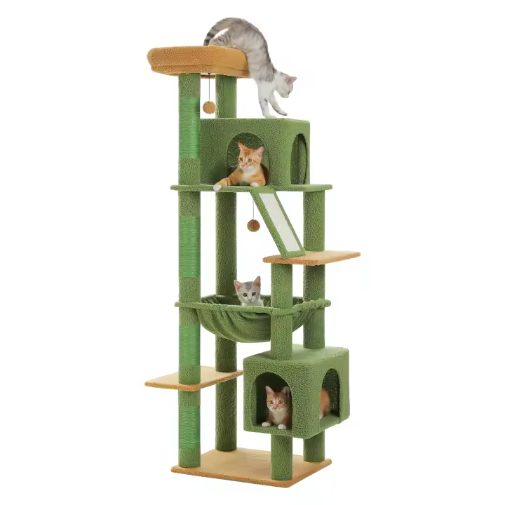 PAWZ Road Árbol para gatos de lujo grande para interiores, torre de gato de felpa de varios niveles con postes rascadores, 2 condominios acogedores, hamaca súper grande, rascadora para gato, juguetes para gatos - 1
