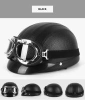 Casco de seguridad unisex para motociclismo, gafas eléctricas retro para moto, casco medio de moda, cuero PU - details 9