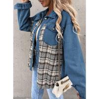 Chaqueta vaquera con estampado a cuadros para mujer, abrigos informales, tops de retazos, chaquetas femeninas, moda de invierno - details 5