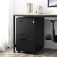 Gabinete de archivos móvil, con 2 cajones, cierre, para documentos de oficina, carpetas suspendidas, premontado, 39 x 50 x 69,5 cm (largo x ancho x alto), negro mate OFC52BK - details 1