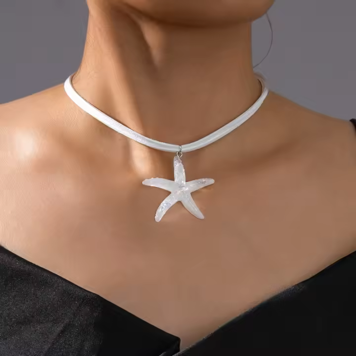 Collar Boho Playa para Mujer con Colgante de Estrella de Mar Doble Capa de Terciopelo Ajustable - 1