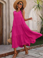 Vestido Boho sin Mangas de Verano 2024 Cuello en V, Color Sólido, Vestido de Flecos en Capas - details 10