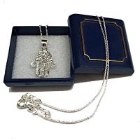 Colgante Plata de Ley 925 Mano de Fátima. Hamsa. 25 mm con Cadena Plata de Ley de 40 a 45 cm Estuche Incluido - details 2