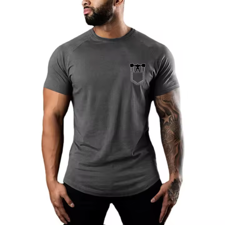 Camiseta de algodón raglán para hombre, de manga corta Camiseta deportiva ajustada, Top de entrenamiento para correr, cómodo y absorbente de sudor, Verano - 1