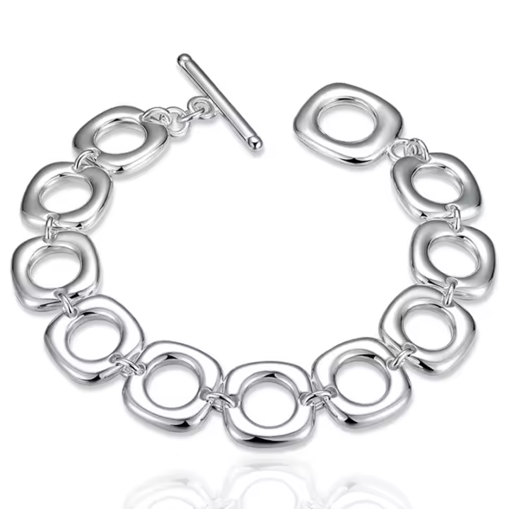 Anillo redondo de Plata de Ley 925, pulsera de cadena, joyería de moda - 1