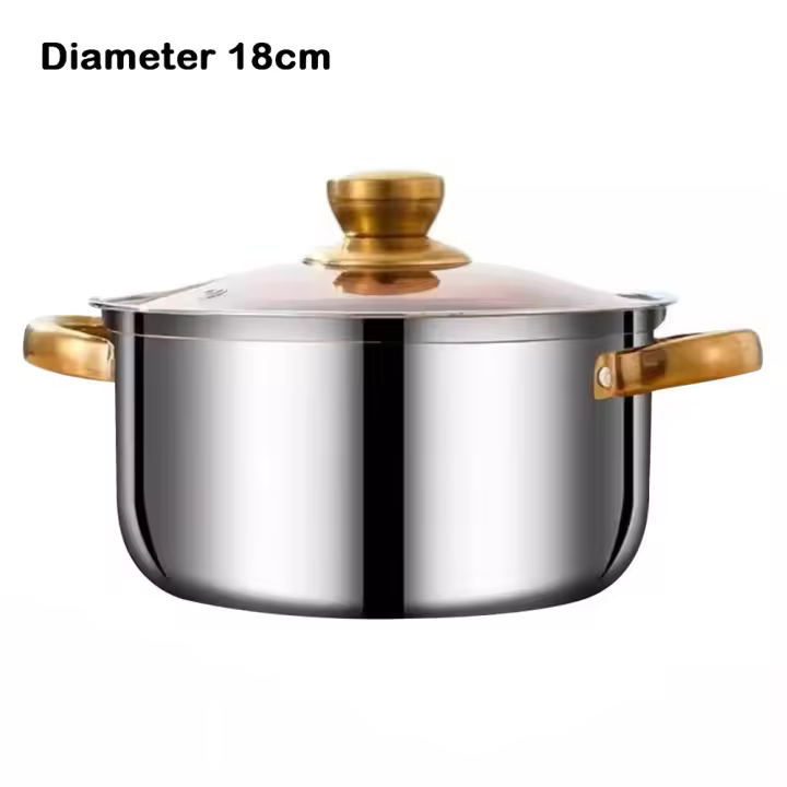 Olla duradera de acero inoxidable, olla espesa profunda con tapa, olla de inducción, apto para horno, Gas y lavavajillas - 1