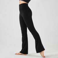 Pantalones de entrenamiento elásticos de yoga de cintura alta para mujer, pierna ancha, acampanados, color sólido, para Fiess - details 15