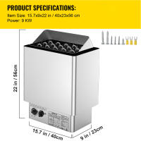 SucceBuy Calentador de sauna eléctrico de 9 KW, 380 V-415 V, unidad de control incorporada de acero inoxidable húmedo y seco, estufa de sauna - details 1