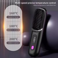 Cepillo alisador de pelo eléctrico USB de cerámica con calor, inalámbrico, portátil, herramienta de peinado de iones negativos, cepillo alisador de pelo recargable - details 3
