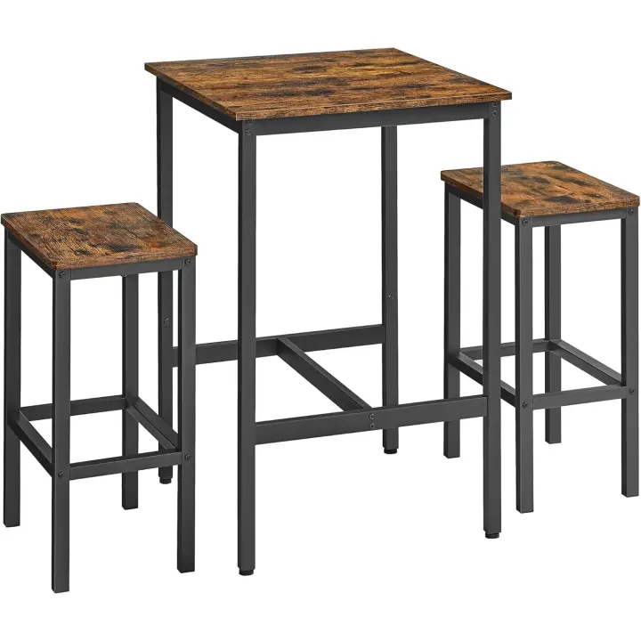 Mesa de Comedor con Taburetes Cocina Pequeña Estilo Rústico Marrón y Negro - 1