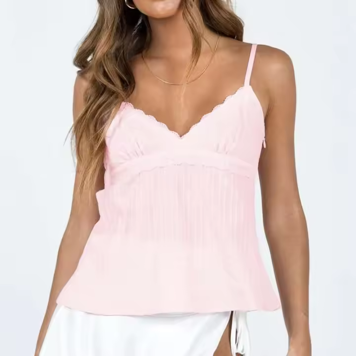Camiseta rosa sin tirantes con Ence para Mujer, top Y2K Fairy Grunge, cuello en V, camiseta sin mangas, streetwear verano 2000 - 1