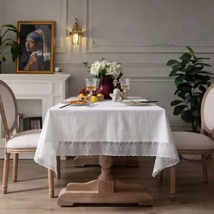 Mantel Ense blanco de estilo francés, tocador central de lluvia de meteoritos, cubierta de tela, decoración navideña, boda - 1