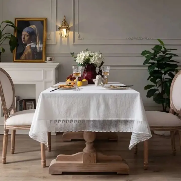 Mantel Ense blanco de estilo francés, tocador central de lluvia de meteoritos, cubierta de tela, decoración navideña, boda - 1