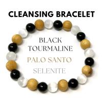 Pulsera de purificación corporal de cristal de 8 mm con selenita, turmalina negra y palo santo para mejorar el movimiento y la energía - details 12