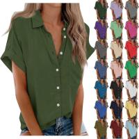 Blusa lisa de manga corta para mujer, camisa informal de un solo pecho, de moda - details 0