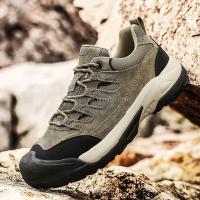 Nuevo Botas de cuero genuino 2025 para senderismo a prueba de agua para hombres, zapatos de seguridad con punta de goma de corte bajo para exteriores, zapatos antideslizantes de marca para - details 1