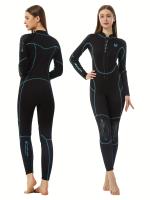 Traje de neopreno completo para mujer, con cremallera frontal, manga larga y pierna, material de cloropreno para buceo y deportes - details 7