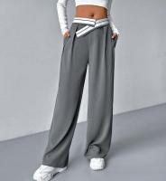 Pantalones de mujer de oficina de cintura alta pantalones grises para mujer verano pierna recta ancha ropa clásica de algodón elástico - details 1