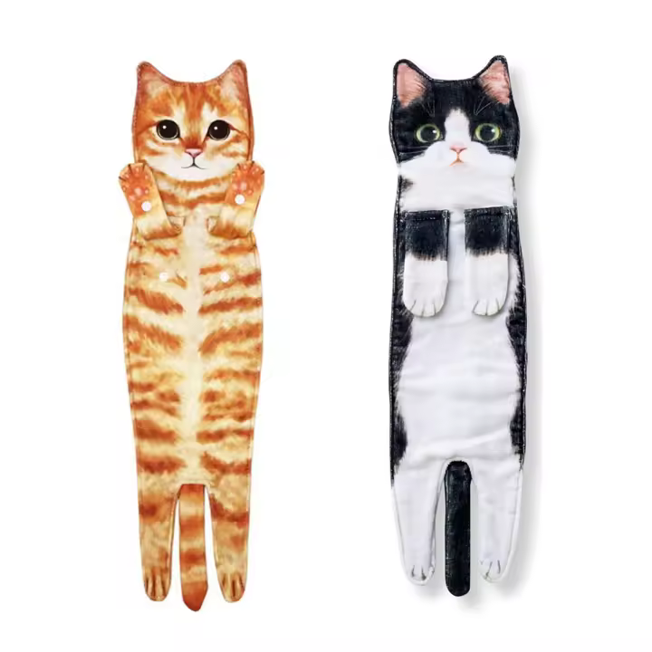 Toallas de mano de gato divertidas para decoración de baño, toalla de gato para Decoración de cocina, lindas toallas de cara colgantes, súper absorbentes suaves A + B - 1