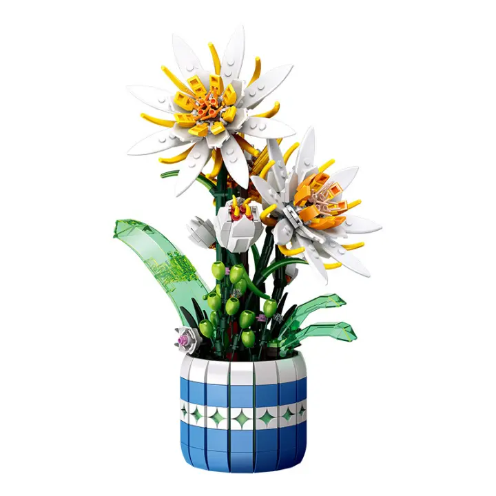 Ramo de Epiphyllum en maceta, bloques de construcción, juego de flores eternas, juguete para decoración del hogar, ladrillos de plantas, juguetes para niños - 1