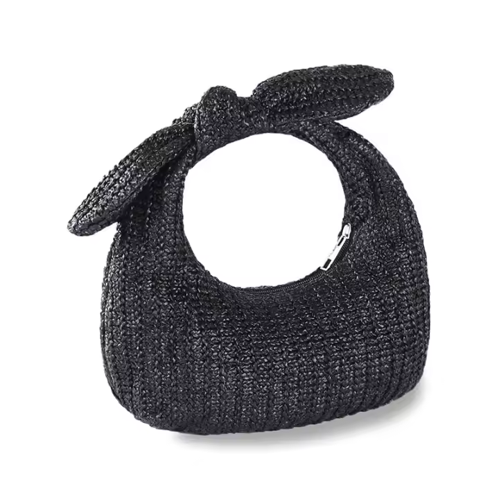 Bolso de mano para mujeres2025Nueva Bolsa de Mano de Paja con Lazo para Vacaciones de Verano, Clutch en Forma de Media Luna, Portátil Transfronterizo - 1