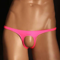 Bragas sexys Tanga y bolsa abierta con agujero frontal para hombres, ropa interior erótica, lencería de seda transpirable, cintura alta elástica - details 1