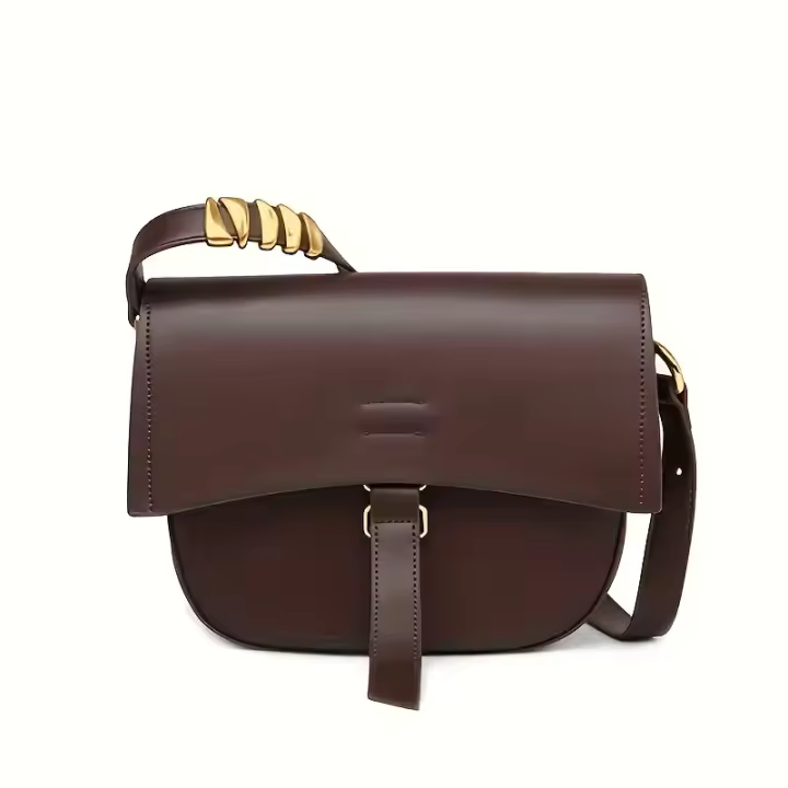 Bolso bandolera para mujer, marrón oscuro, estilo europeo/americano, correa ajustable, cierre de cremallera, forro de poliéster, color sólido, detalle de pintura en los bordes - 1
