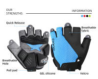 Guantes de medio dedo para bicicleta de montaña, manoplas cortas de GEL, almohadilla de Palma gruesa de 6mm, a prueba de golpes y antideslizante, tela elástica - details 4