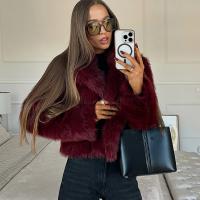 Abrigo Retro Borgoña con cuello abatible y mangas largas, abrigo corto y cálido, chaqueta holgada de piel sintética de Color sólido, abrigos de calle altos para mujer - details 9