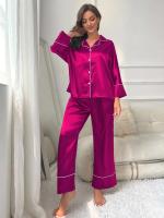 Ropa de dormir de satén de seda, pantalones con cuello ranurado, conjunto de camisón de 2 piezas, Tre y otra ropa informal para mujer - details 23