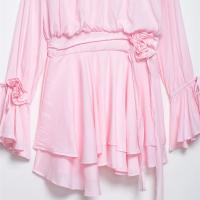 Vestido línea A con mangas largas estilo trompeta dulce PB&ZA2025, decoración floral tridimensional, para mujer, ideal para días festivos. - details 4