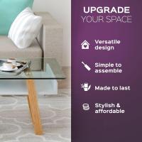 Mesita de Centro Rectangular, de Vidrio y Madera con Bandeja para Revistas, Mesa de Centro Baja para Salón y Oficina - details 2