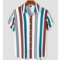 Moda a rayas para hombre 3d, estilo festivo, manga corta, camisa extragrande, ropa informal para playa, calle, suéter de fiesta - details 10