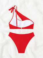 Bikini de un hombro para mujer, traje de baño negro liso, conjunto de dos piezas, ropa de playa, 2024 - details 13