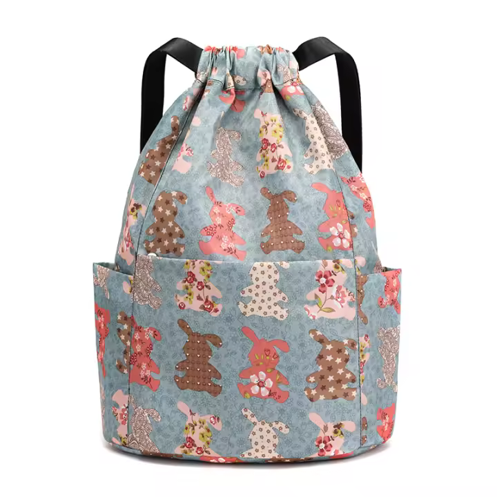 Mochila de moda para mujer, mochila de viaje informal de gran capacidad, ligera, estampada, con cordón y bolsillo - 1