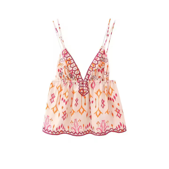 OUWU- Camisetas sin mangas con tirantes estampados de otoño para mujer, blusa recortada informal sin mangas con cuello en V, ropa de calle elegante para vacaciones para mujer - 1