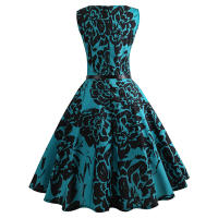 Floral print summer women  vintage elegant swing party a line dress - details 3