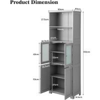 Armario Alto, Armario Independiente de Suelo con 4 Puertas, Gabinete con Estantes Ajustables, Mueble Organizador con 2 Puertas de Vidrio Templado para Baño, Cocina, Salón (Blanco) - details 9