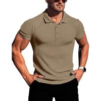 Ropa deportiva para correr para hombre, poste de pie de manga corta de alta elasticidad de verano, suéter básico de punto fino - details 0