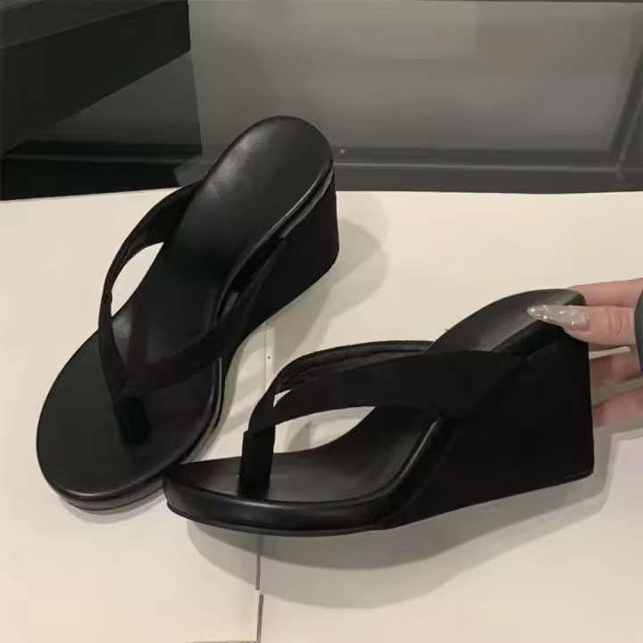 Verano, puntera de clip, cuña, chanclas de mujer, moda, fondo grueso, tacones altos, chanclas, zapatos - 1