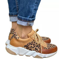 Nuevos zapatos casuales de suela gruesa y caña baja de gran tamaño con punta redonda y zapatos deportivos con estampado de leopardo - details 1