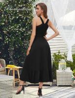 Vestido de Cóctel Tirantes al Cuello – Largo con Volantes, Elegante para Bodas/Fiestas Formales, Diseño Ajustado y Transpirable - details 3